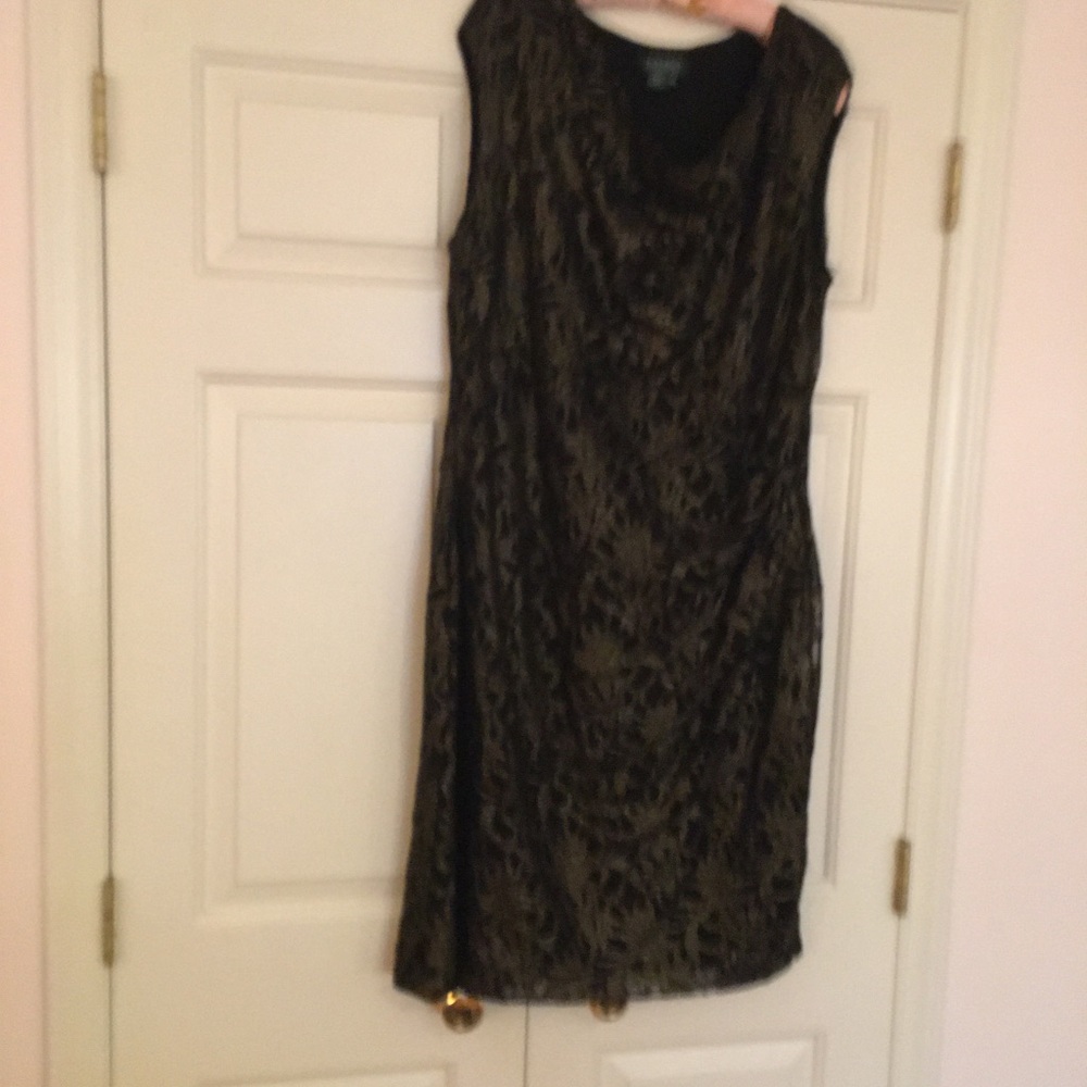 Lauren Ralph Lauren 18W Black & Gold Lace Dress